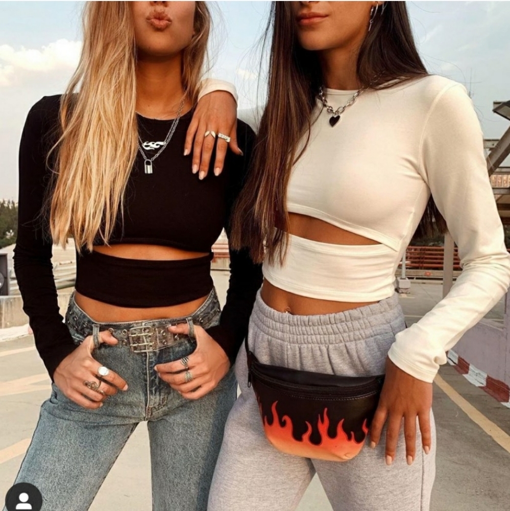 NWT White Crop Long Sleeve Cutout Top